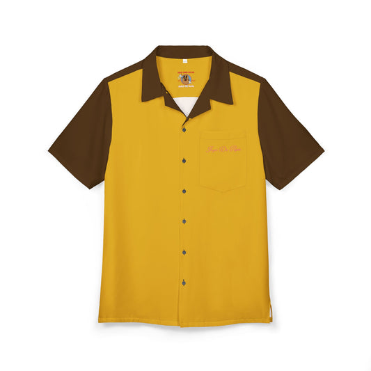 Three Knuckles Deep Gold and Brown Bowling Button Up